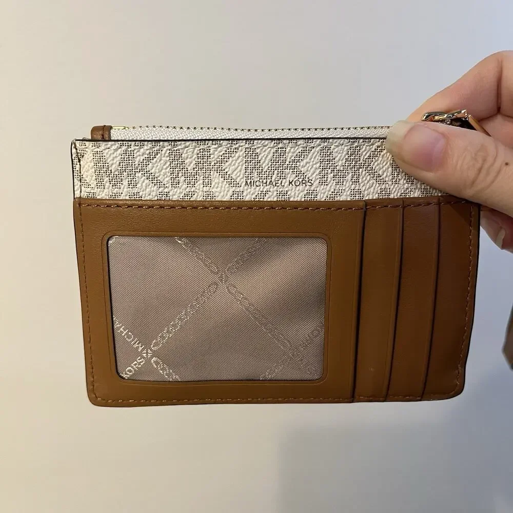 NWOT Michael Kors Jet Set Small Coin Purse Keychain Cardholder Wristlet Vanilla